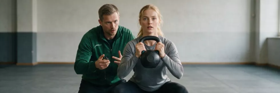trener-sprawdza-technike-przysiadu-z-kettlebell