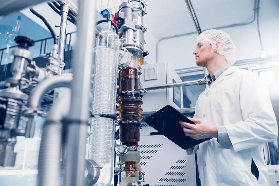 science-lab-medical-factory-staff-working-cannabis-cbd-oil-extraction-hemp-oil-extraction-thin-film-distillation-laboratory-plants-process