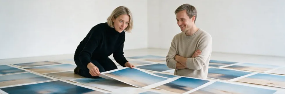 artystka-i-artysta-ukladaja-cykl-fotografii-w-galerii