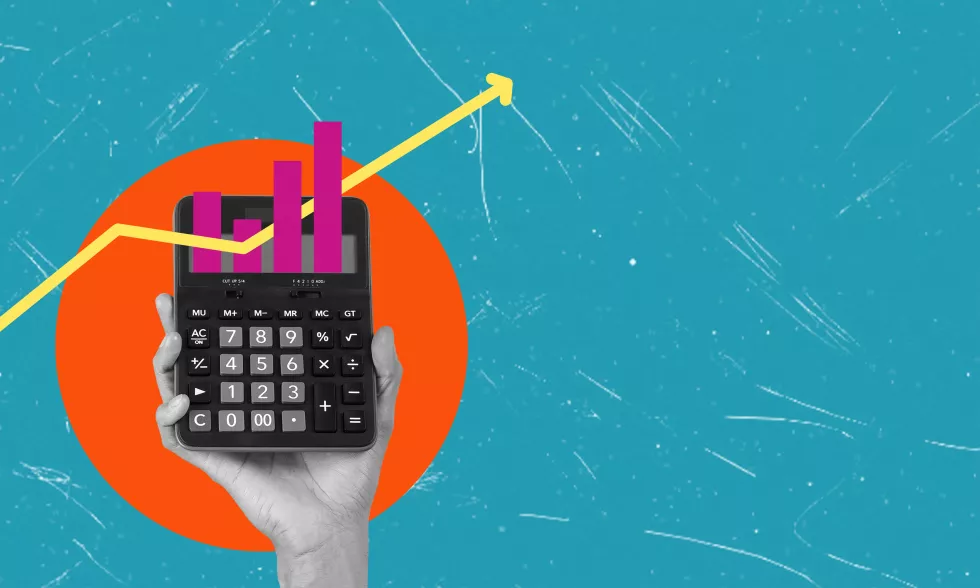 art-collage-hand-with-calculator-shows-growth-finances-with-copy-space