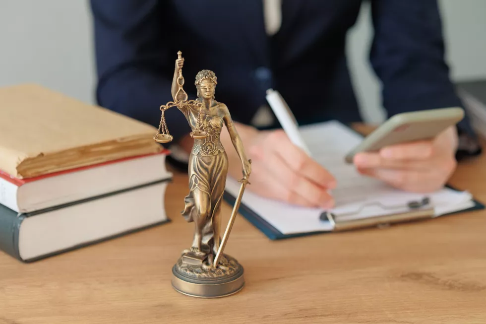 female-lawyer-judge-checks-documents-contract-makes-notes-notebook-phone-is
