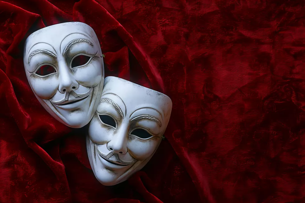 red-cloth-with-white-masks-that-say-masks