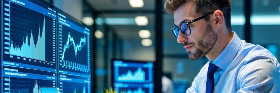 corporate-finance-cfa-track-z-kpmg-analityk-finansowy-przy-monitorach-z-wykresami-gieldowymi