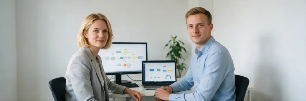 specjalistka-i-specjalista-omawiaja-system-zarzadzania-przy-monitorze