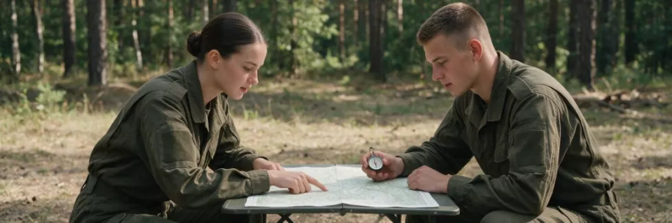 Dowodzenie-studia-wojskowe-test-kadeci-czytaja-mape-w-lesie