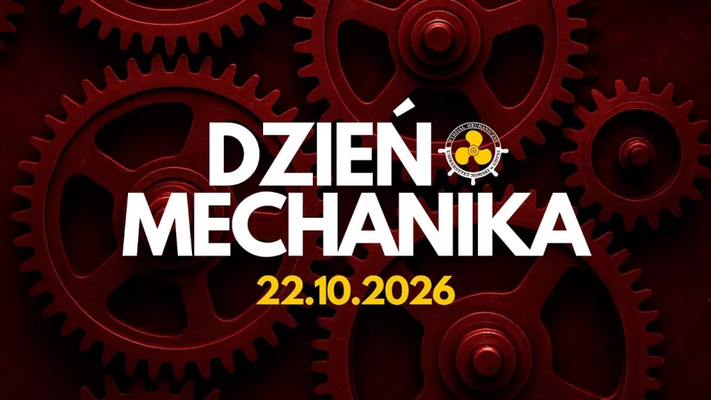 Grafika Dnia Mechanika UMG z czerwonymi kołami zębatymi i datą 22.10.2026