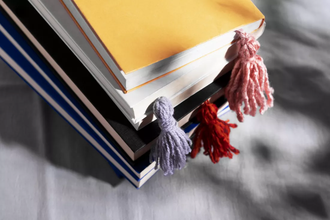 books-bookmarks-arrangement-high-angle