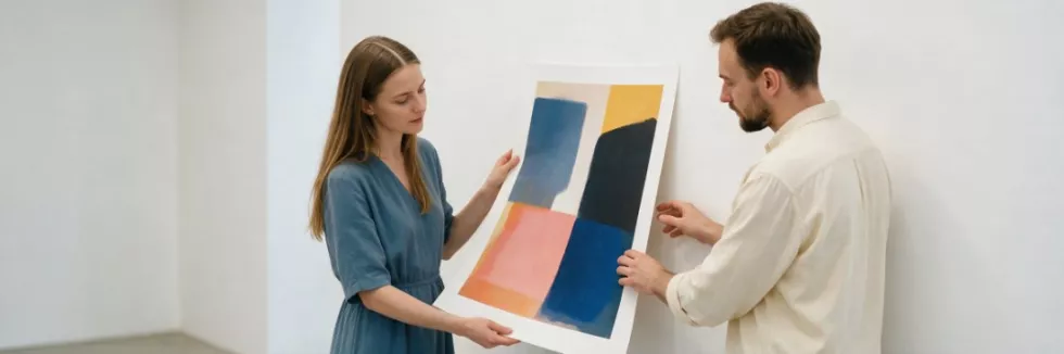 studenci-sztuki-wieszaja-abstrakcyjne-grafiki-w-galerii