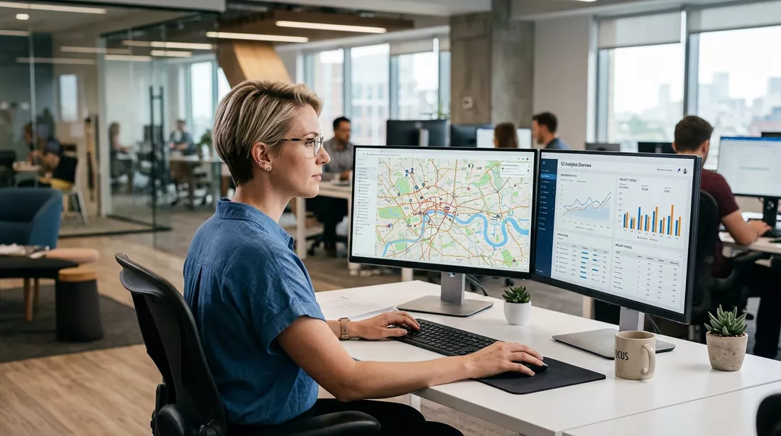 analityczka-pracuje-z-mapami-i-danymi-na-dwoch-monitorach