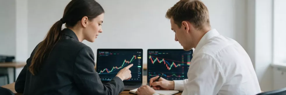 absolwenci-finansow-porownuja-wykresy-walut-na-laptopach