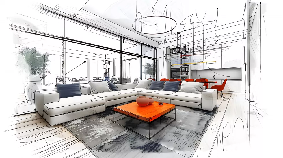 drawing-living-room-with-large-orange-couch-coffee-table