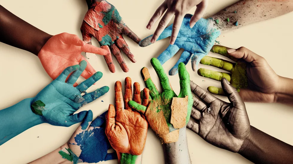 hands-different-colors-painted-palms-young-girl-generative-ai