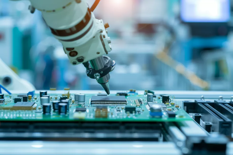 robotic-arm-assembling-electronic-components-circuit-board-tech-factory