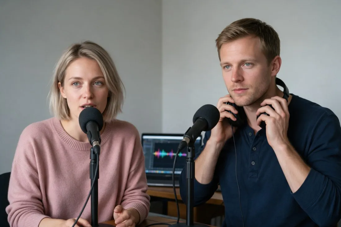 tworczyni-i-tworca-nagrywaja-podcast-edukacyjny-w-studiu