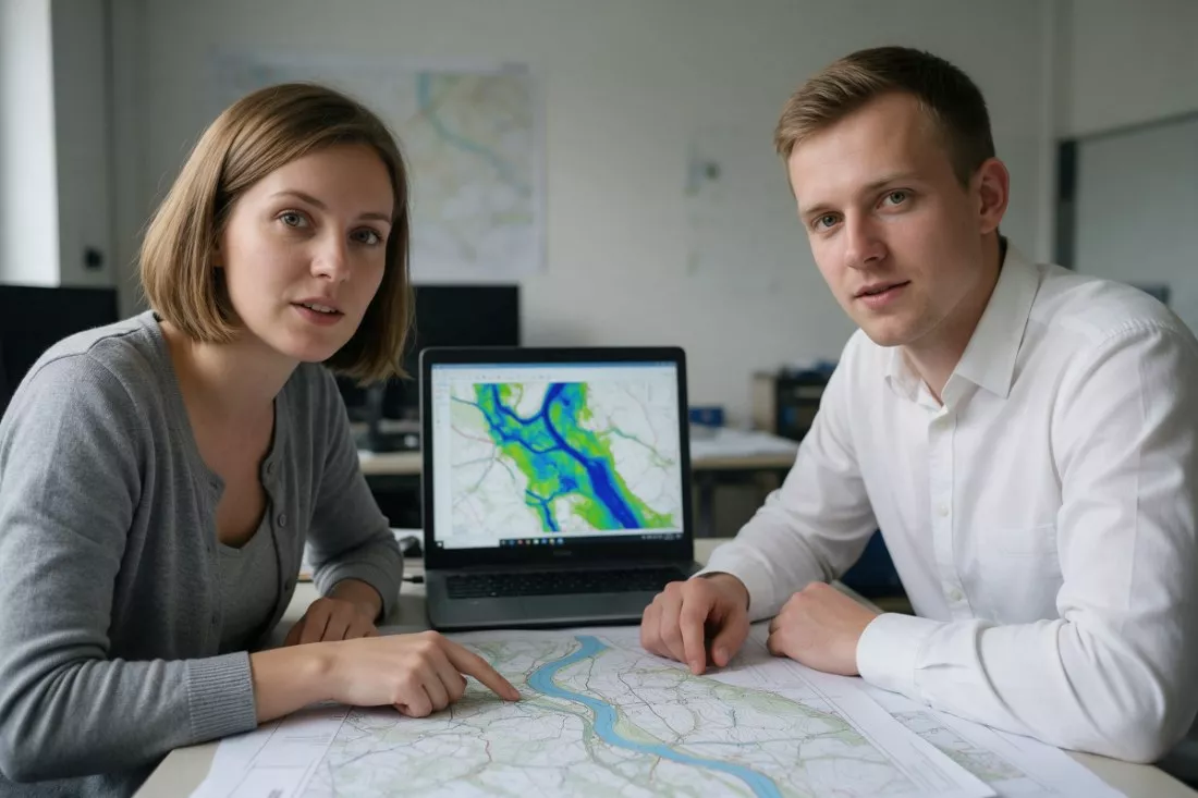 inzynierowie-analizuja-model-powodziowy-na-mapach