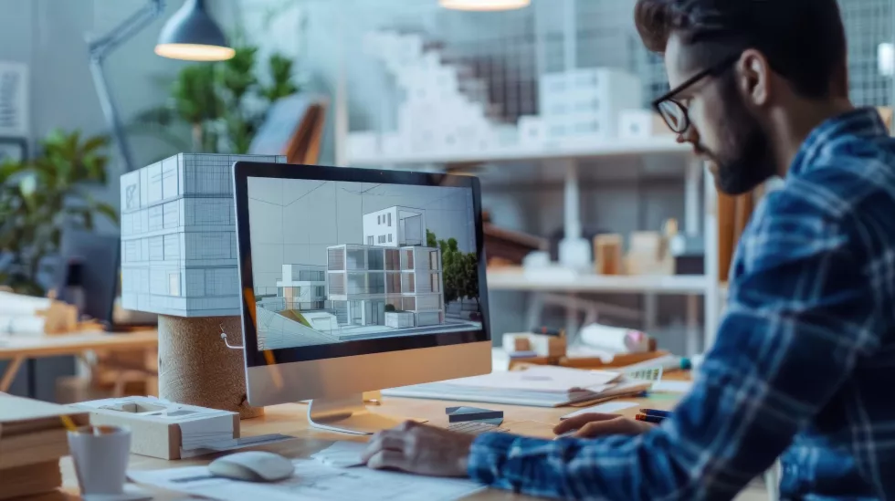 man-is-sitting-desk-with-computer-monitor-front-him
