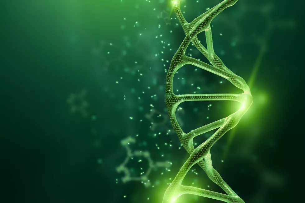 creative-biological-background-dna-structure-dna-molecule-green-background