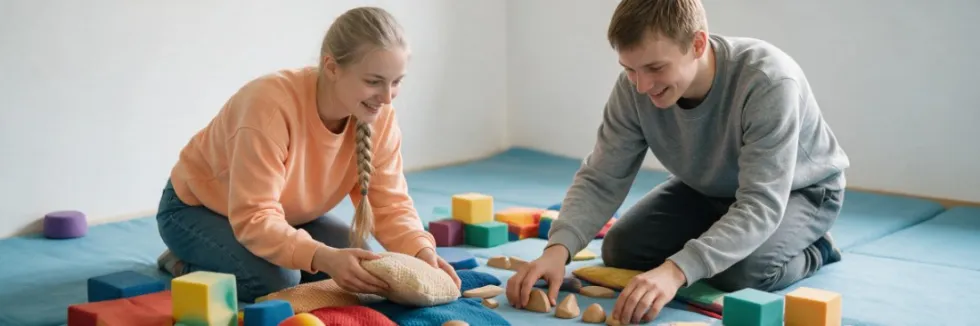 studentka-i-student-przygotowuja-sale-integracji-sensorycznej