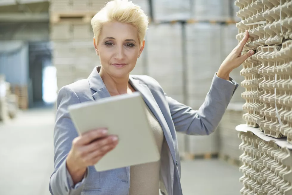businesswoman-working-warehouse