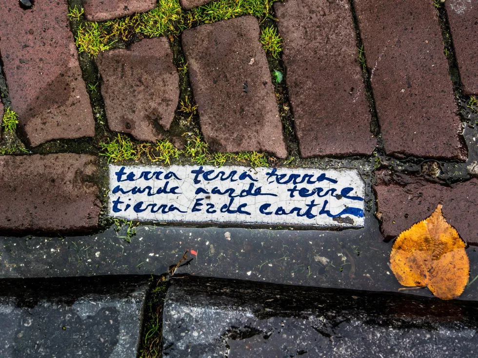 high-angle-view-text-brick-wall