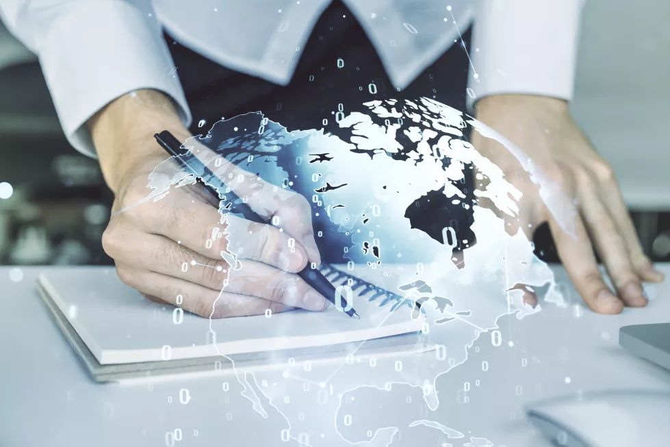 multi-exposure-abstract-graphic-coding-sketch-with-world-map-hand-writing-diary-background-with-laptop-big-data-networking-concept