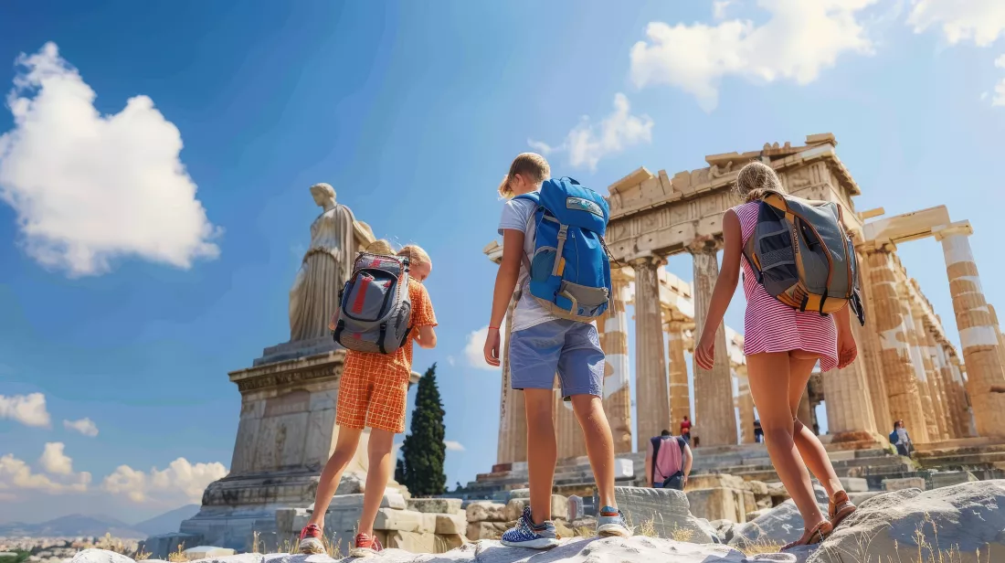 family-backpacking-adventure-historical-landmarks-ai-generative