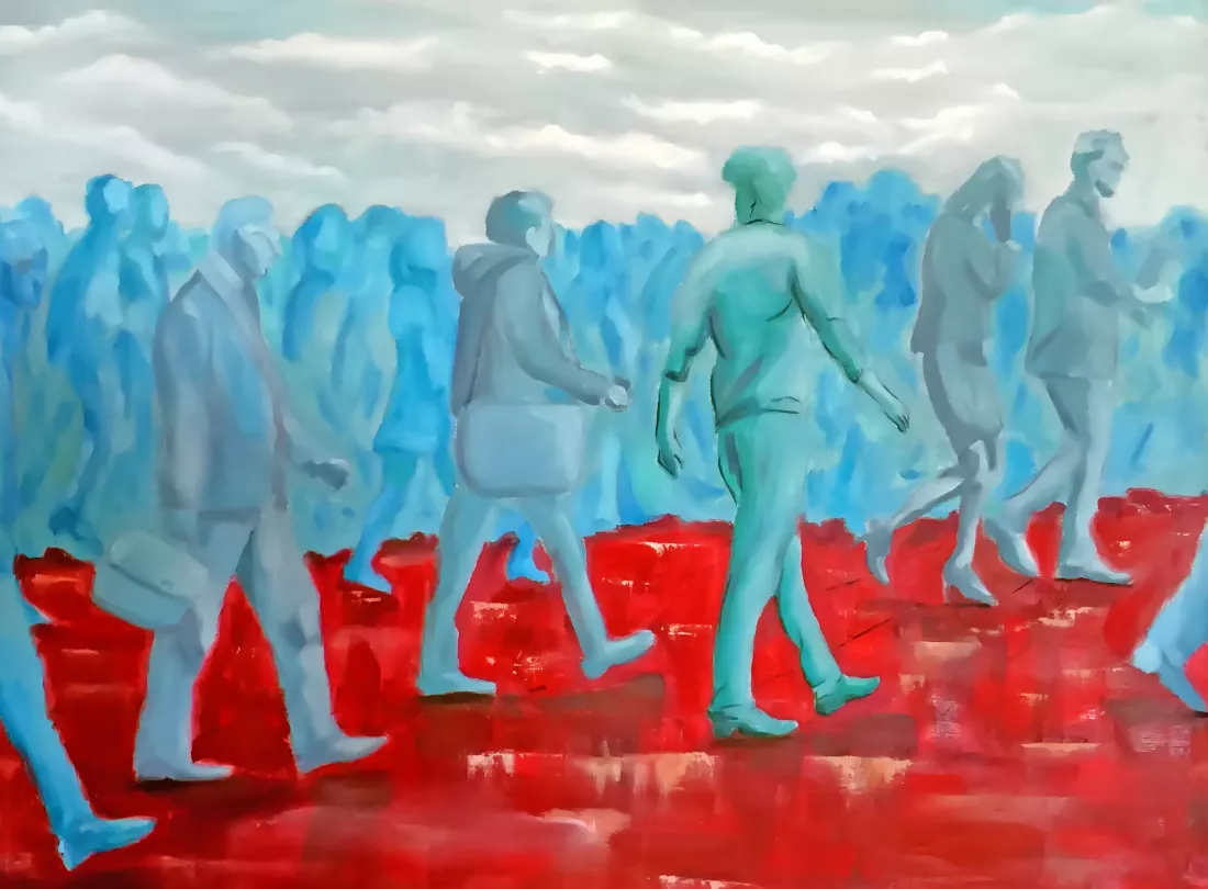crowd-people-blue-walking-down-red-street-against-background-white-clouds-tricolour-mod