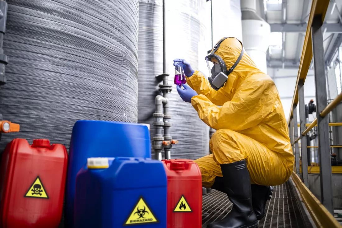 chemical-factory-worker-wearing-protection-suit-gas-mask-testing-quality-chemicals