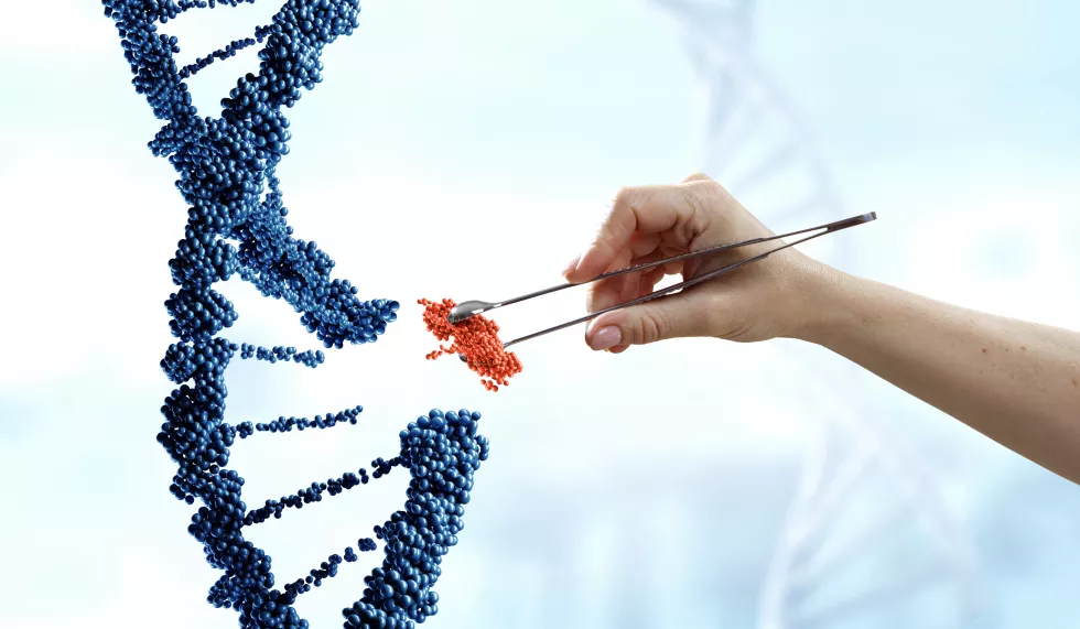 dna-molecules-design-with-female-hand-holding-pincers-mixed-media