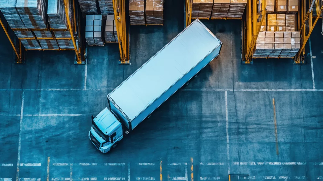 high-angle-view-lightcolored-semitruck-parked-inside-warehouse-filled-with-stacked-cardboard-boxes