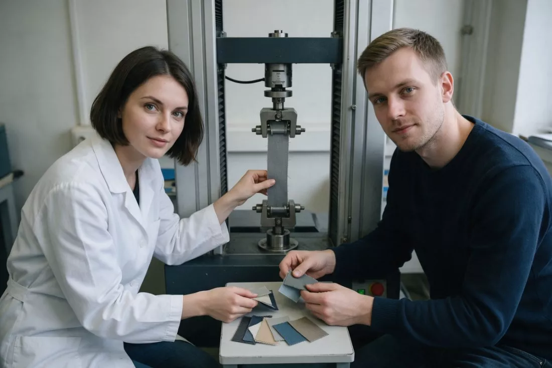 studenci-badaja-wytrzymalosc-tkaniny-w-laboratorium